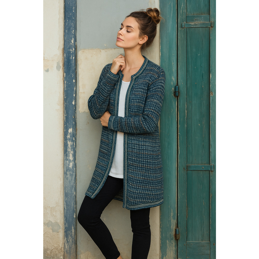 Peruvian Connection Teal Long Open-Front Knit Cardigan